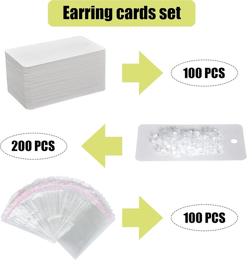 Twavang White Earring Display Cards with 100Pcs Earring Holder Cards, 200 Pcs Ear Backs and 100Pcs Jewelry Packaging Bags for Necklace Jewelry Display (3.5" x 2.3" Inches) - Image 3